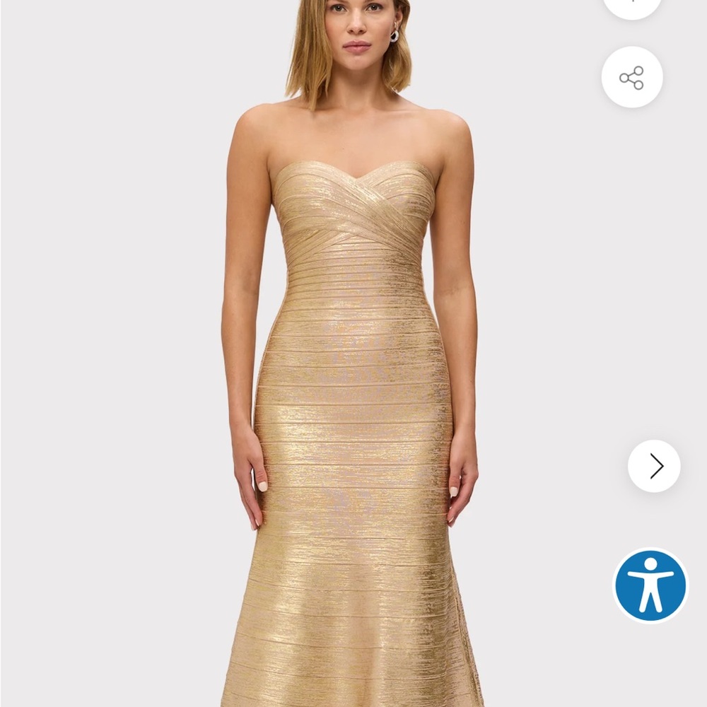 Herve Leger Gold Strapless Sweetheart Gown